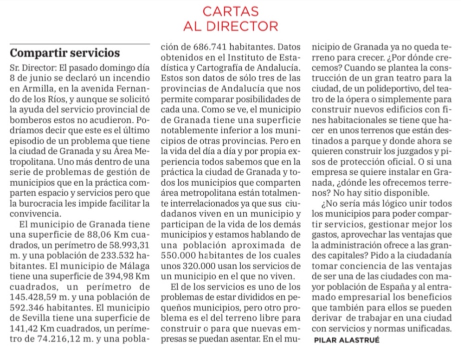 Una Granada unida a su área metropolitana con sentido común, más eficiente, racional y sostenible, pensando en mejorar la vida de las personas